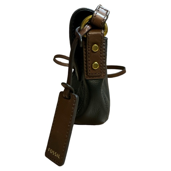 Fossil Cowhide Crossbody or Shoulder Black Pebble Stone with Brown Accents - Picture 5 of 13